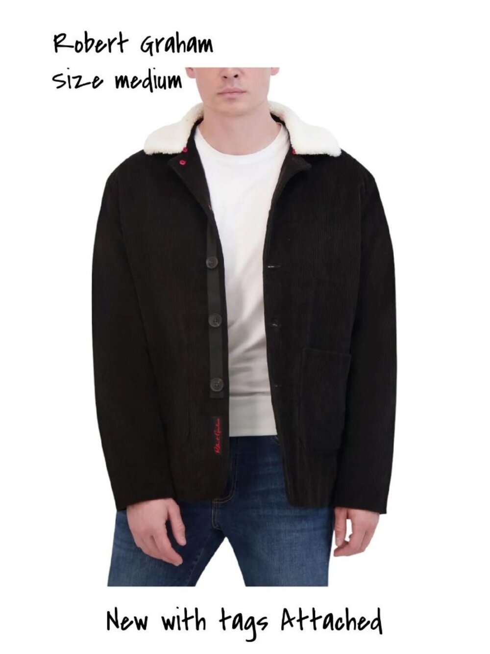 New Robert Graham Brown Corduroy Barn Jacket Size Medium with Quilt Lining New